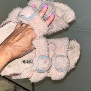 Papillio Fuzzy Pink Shearling Sandals